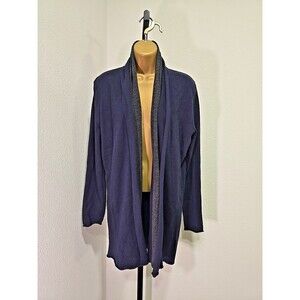 FWM Italian Merino Wool Cardigan Womens Med Office Career Blue Gray Minimalist